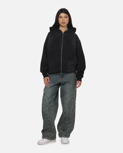 73Studio Marvel Spider-Man Battle Torn Zip Hoodie Washed Black