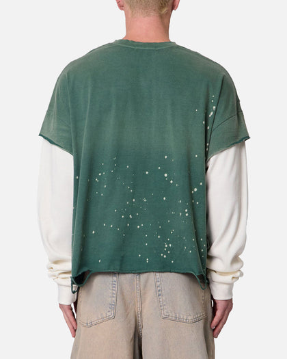 MNML Layered Distressed Painted Long Sleeve T-Shirt Green
