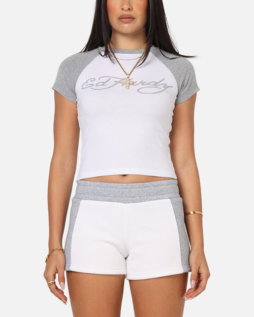 Ed Hardy Women's Raglan Baby T-Shirt White/Grey