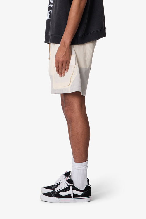 MNML Mesh Mud Cargo Shorts Off White