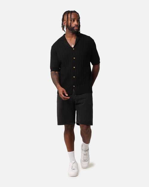 XXIII Terry Knit Button Up Shirt Black