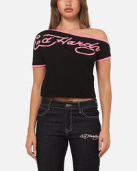 Ed Hardy Women's Aline Baby T-Shirt Black/Pink
