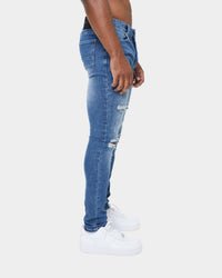 Carré Rugueux Distressed Skinny Jeans Washed Indigo