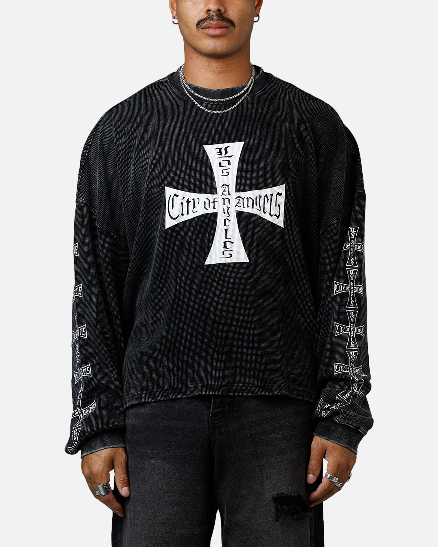 MNML Washed Chopper Thermal Long Sleeve T-Shirt Washed Black