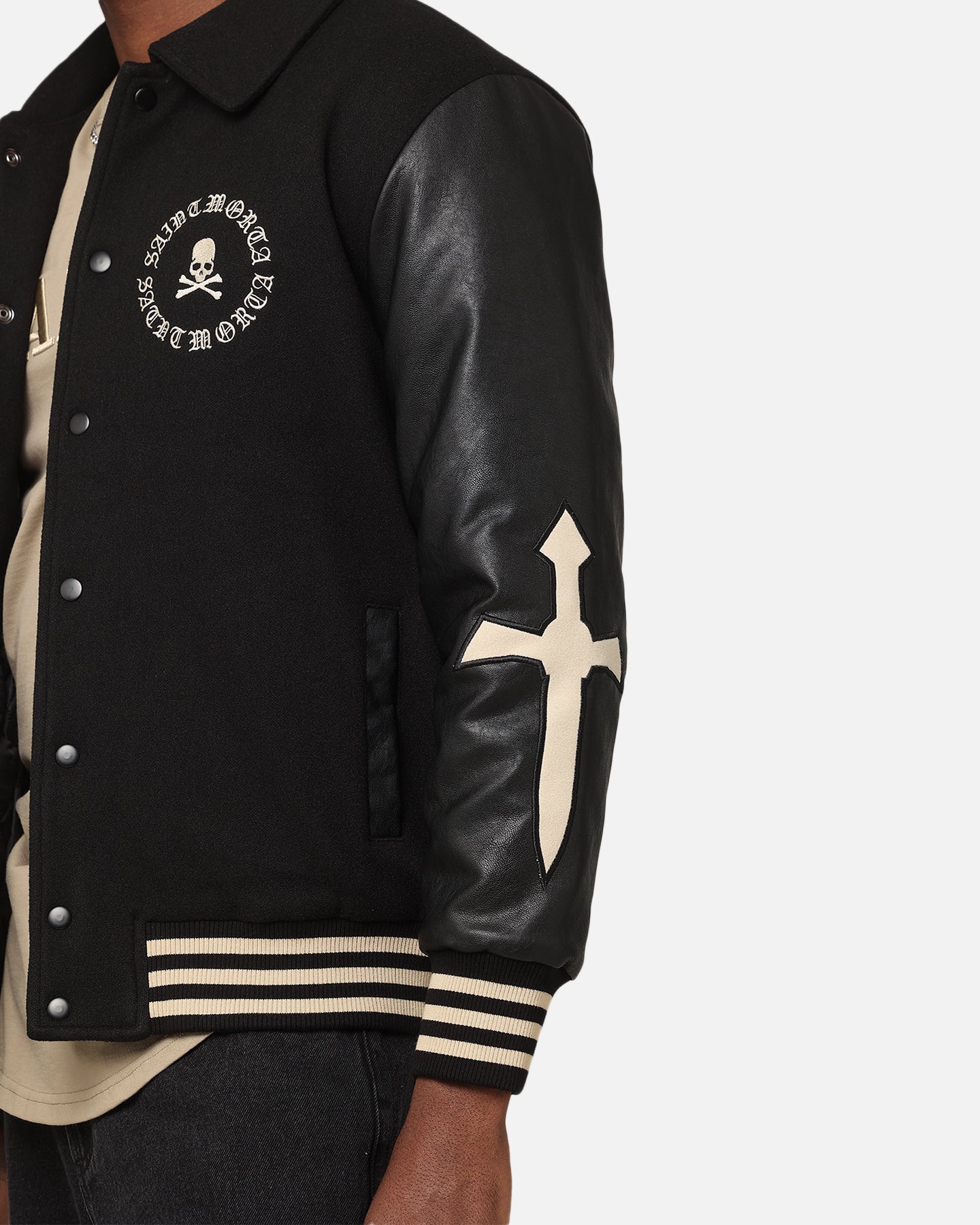 Saint Morta Ceremonies Varsity Jacket Black/Tan | Culture Kings US