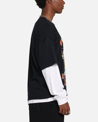 G N Roses Roses Layered Long Sleeve T-Shirt Black Wash