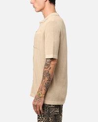 XXIII Zyair Knit Rib Button Up Shirt Tan