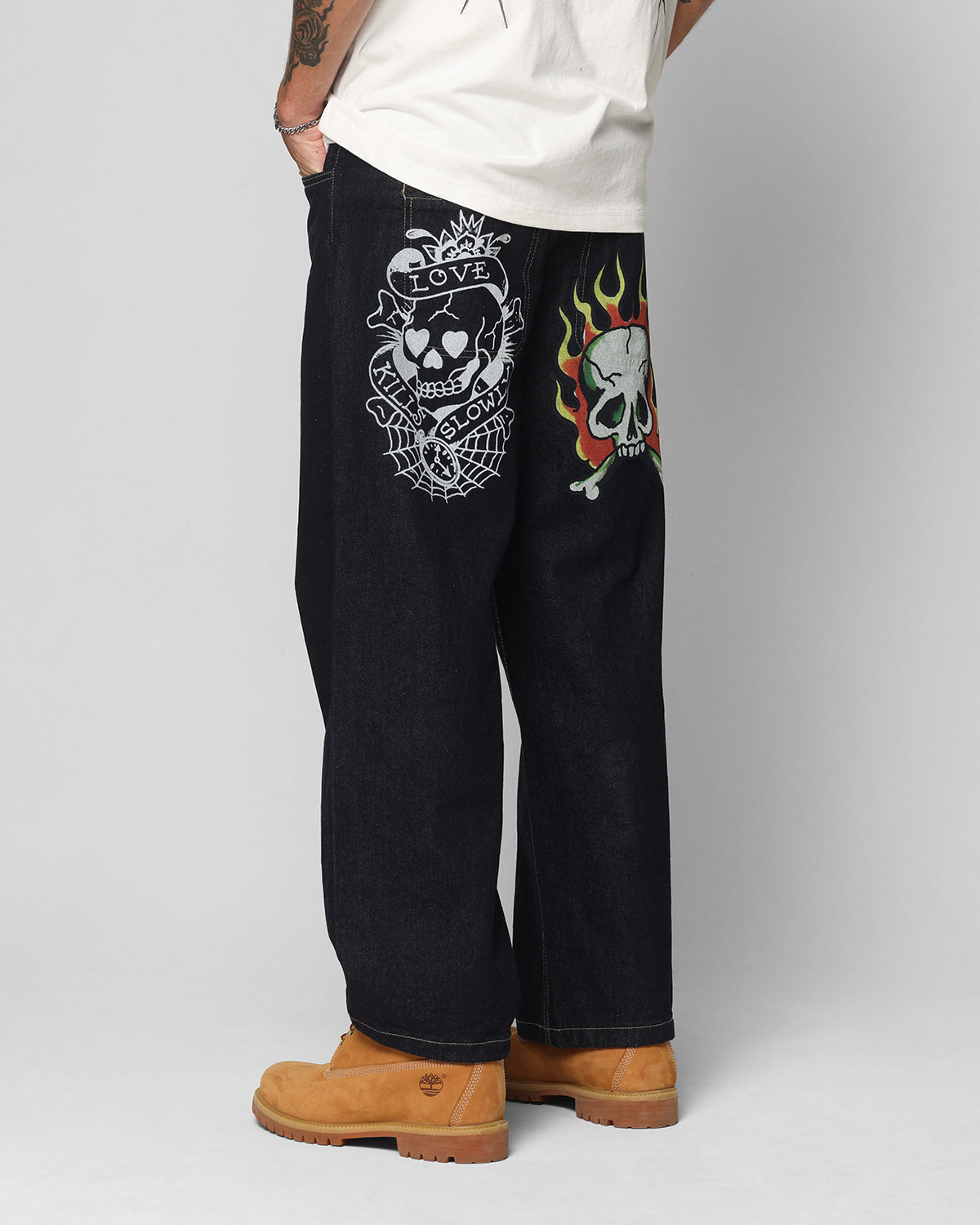 Ed Hardy Wide Leg Skull Jeans Dark Indigo | Culture Kings US