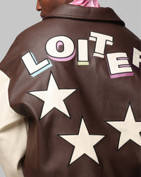 Loiter Solar Vegan Leather Varsity Jacket Brown/Beige