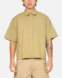 Carre Checkered Boxy Button Up Shirt Yellow Check