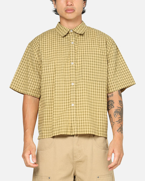 Carre Checkered Boxy Button Up Shirt Yellow Check