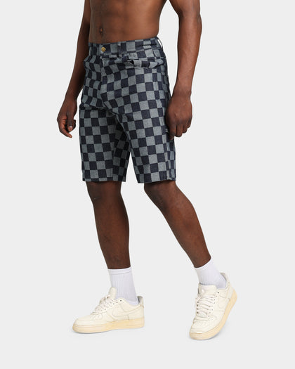 XXIII Checker Board Denim Shorts Blue