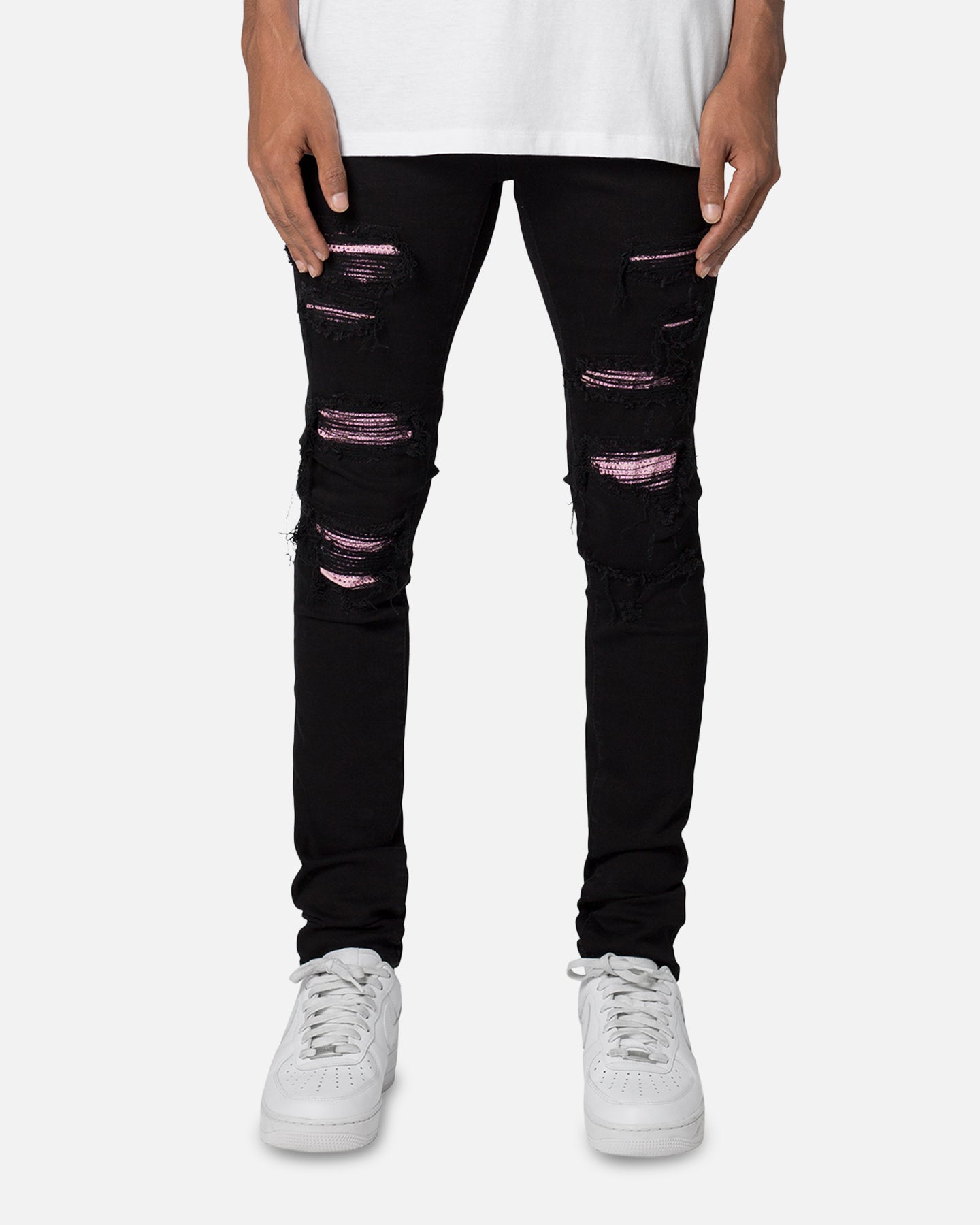 MNML X555 Crystal Skinny Denim Jeans Black/Pink | Culture Kings US