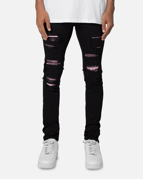MNML X555 Crystal Skinny Denim Jeans Black/Pink | Culture Kings US