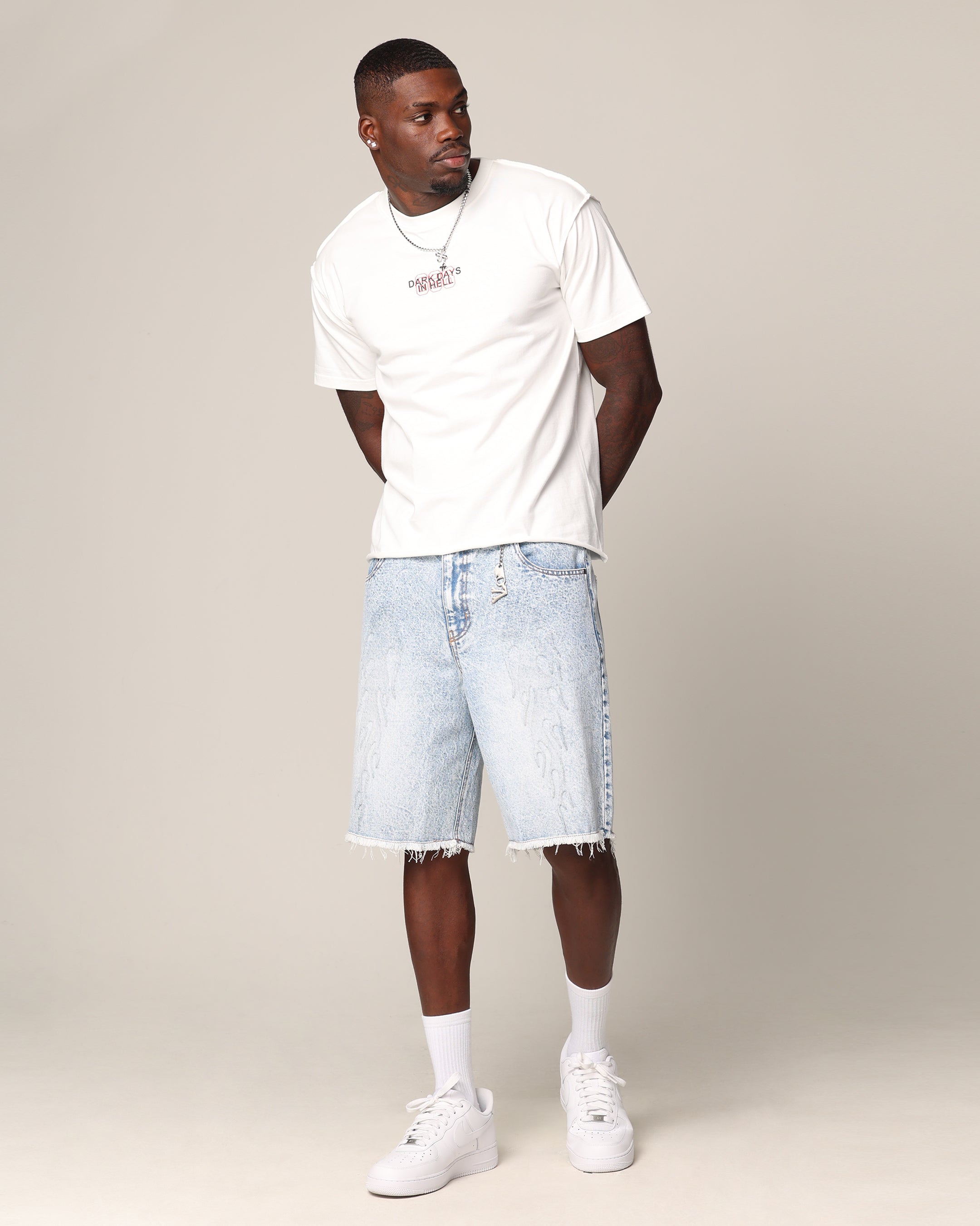 TENDERLOIN DENIM SHORTS WASH インディゴ M 極美品 Saint Morta Inferno Baggy Denim Shorts Blue Acidwash | Culture