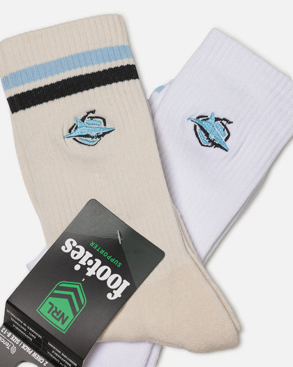 Foot-ies Cronulla-Sutherland Sharks Sneaker Socks 2 Pack Off White/White