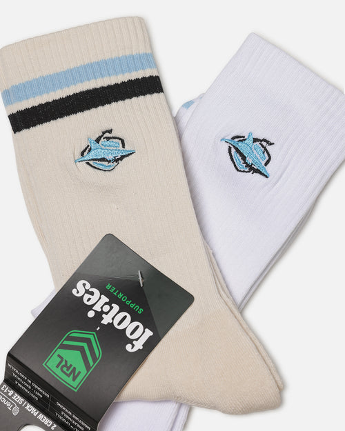 Foot-ies Cronulla-Sutherland Sharks Sneaker Socks 2 Pack Off White/White