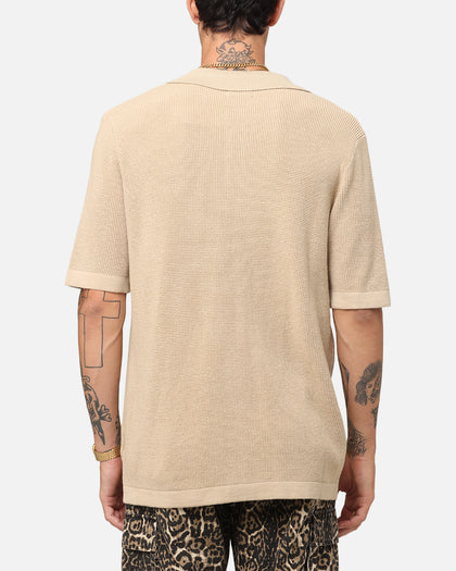 XXIII Zyair Knit Rib Button Up Shirt Tan