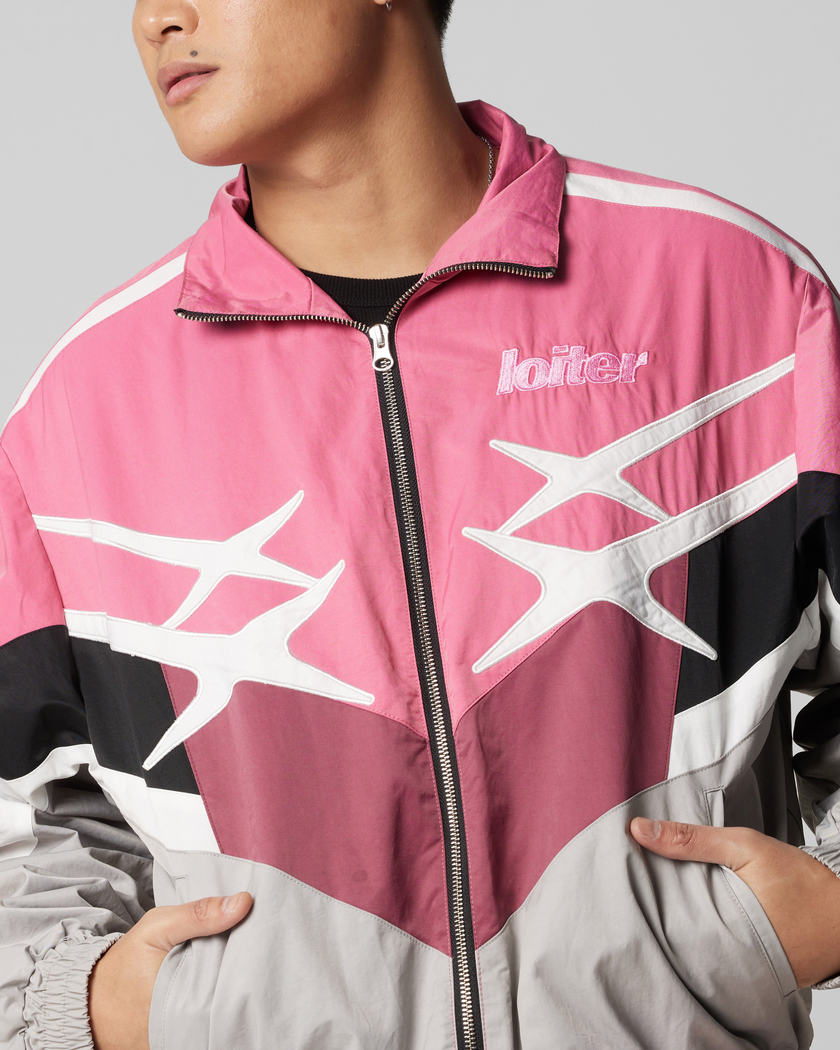 Loiter Hybrid Track Jacket Pink/Grey | Culture Kings US