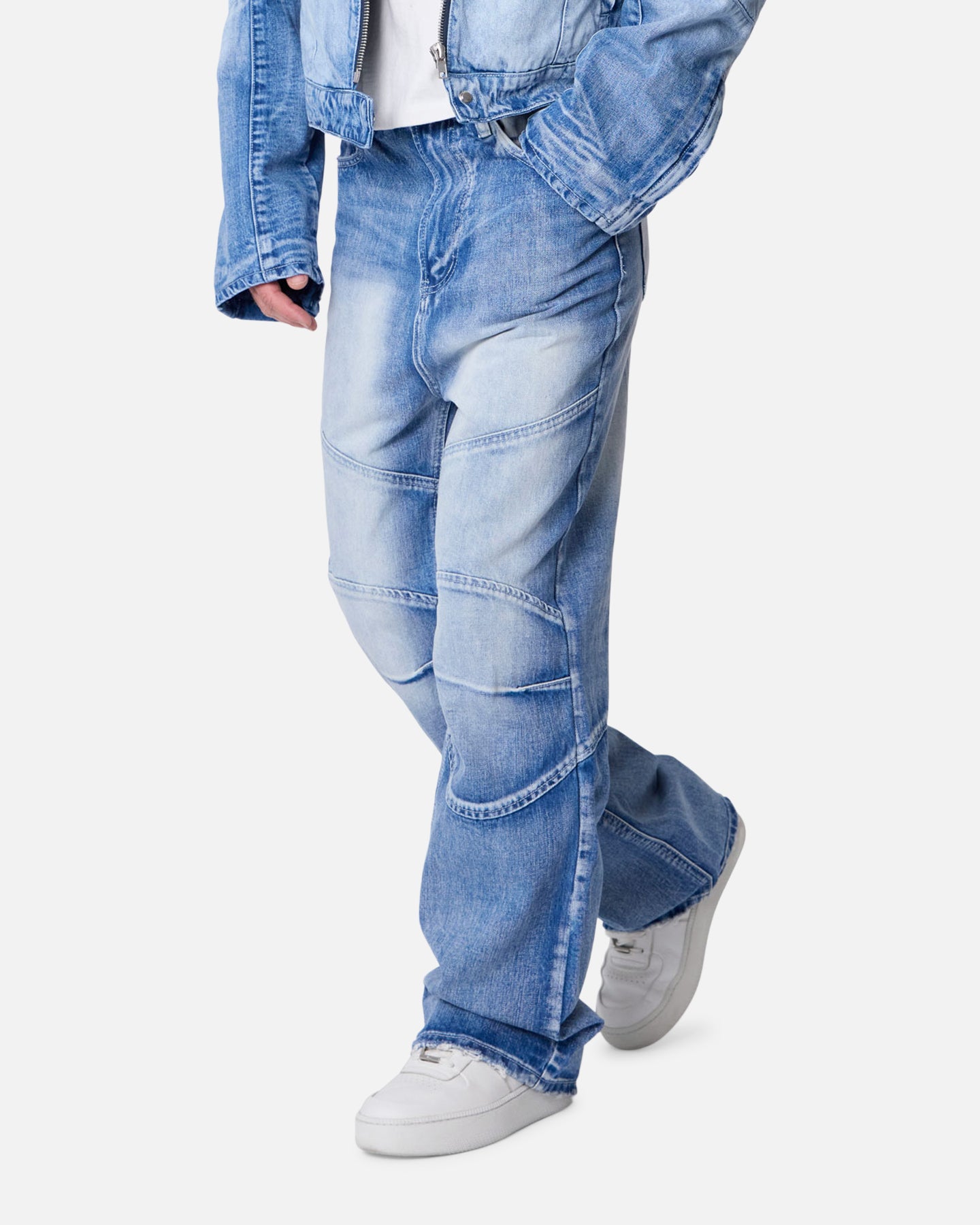 MNML Panelled Moto Denim Jeans Washed Blue | Culture Kings US