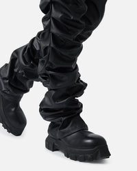 MNML Stacked Leather Pants Black