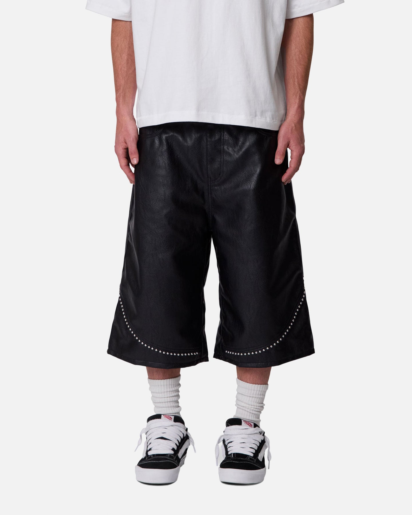 MNML Ultra Baggy Stud Leather Shorts Black | Culture Kings US