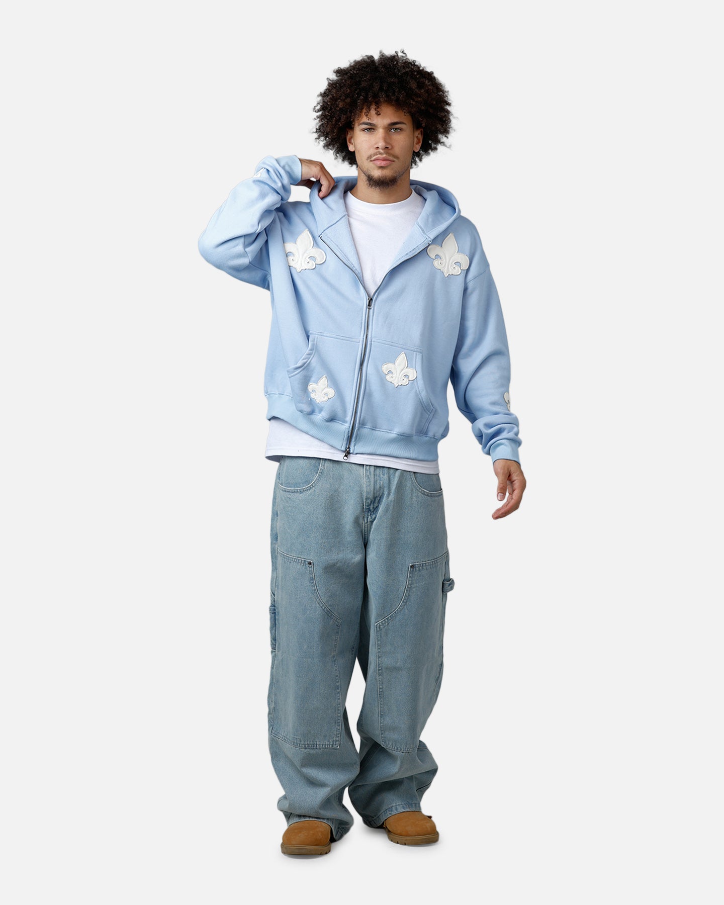 MNML Fleur Zip Up Hoodie Washed Blue | Culture Kings US