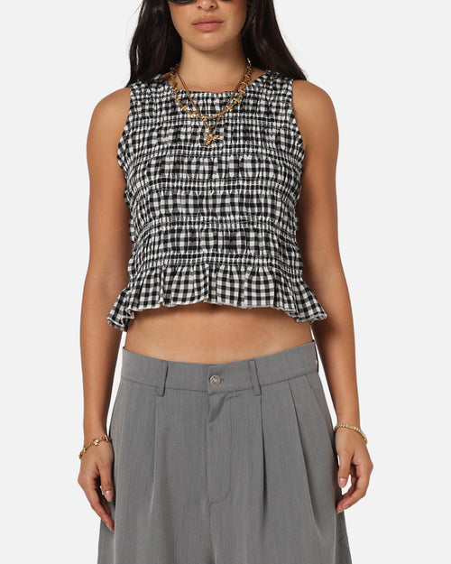 XXIII Women's Shirred Top Black Check
