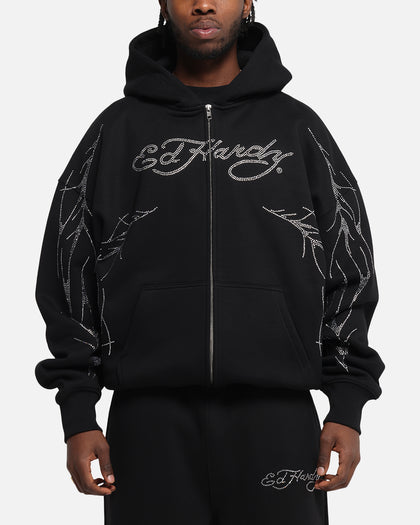 Ed Hardy Cyber Rhinestone Zip-Up Hoodie Black
