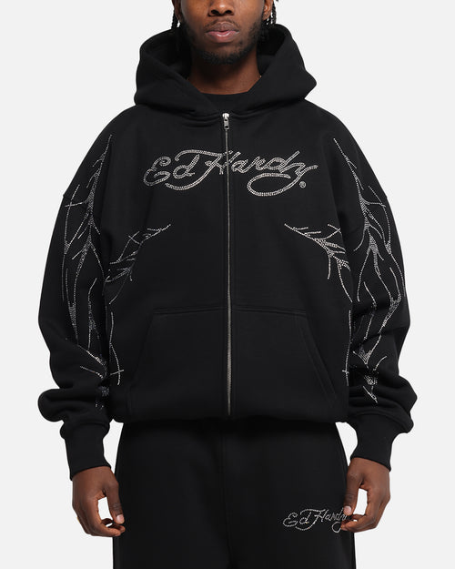 Ed Hardy Cyber Rhinestone Zip-Up Hoodie Black