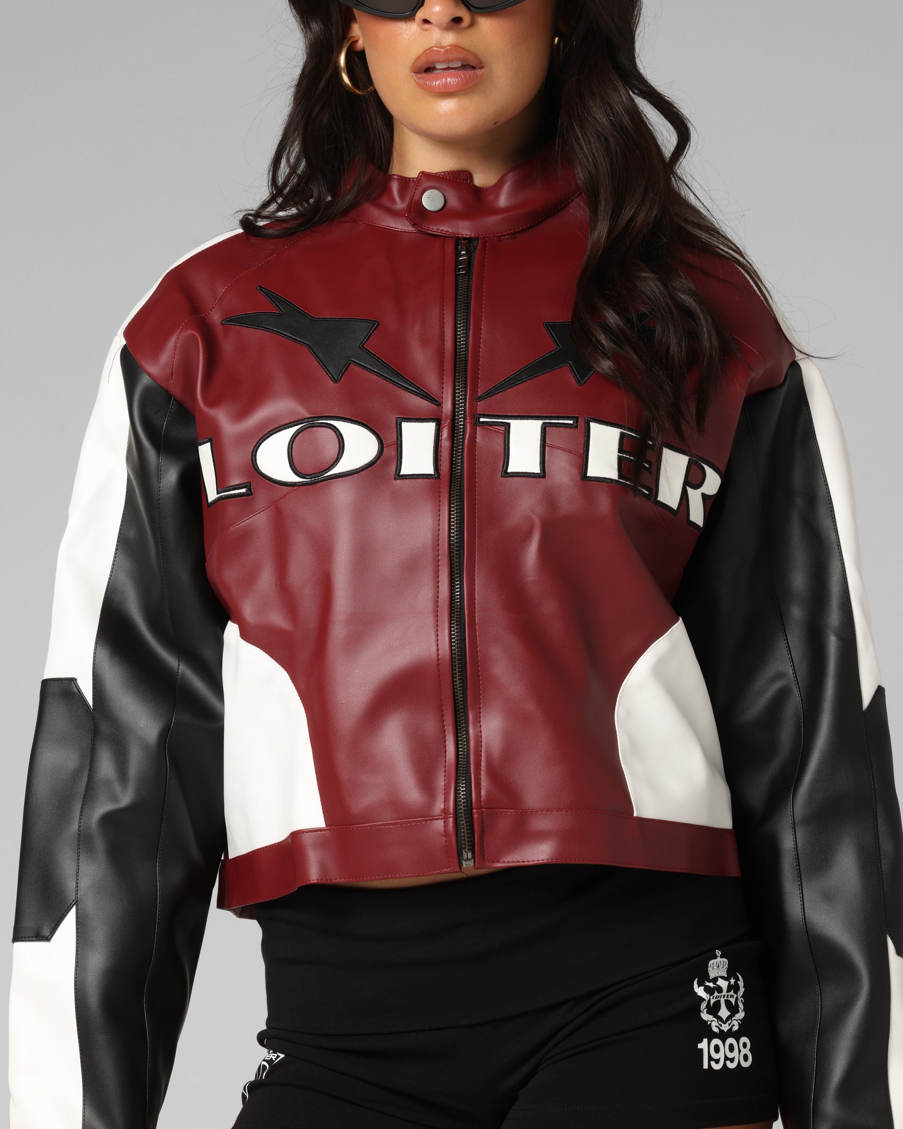 ジャケット・アウター theVirgins lingerie shape riders jacket Loiter Women's Engine Cropped Vegan Leather Jacket Red | Culture