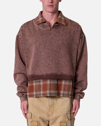 MNML Flannel Crew Pullover Sweater Brown