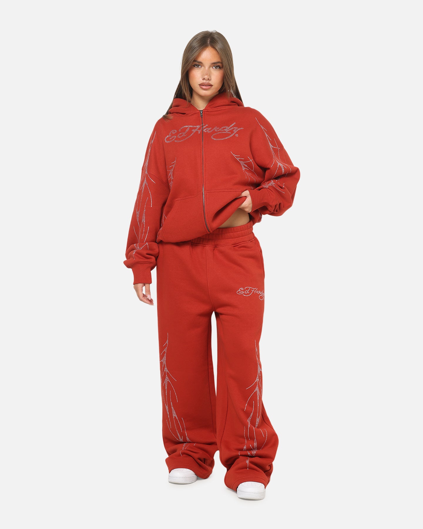 Ed Hardy Cyber Rhinestone Track Pants Red | Culture Kings US