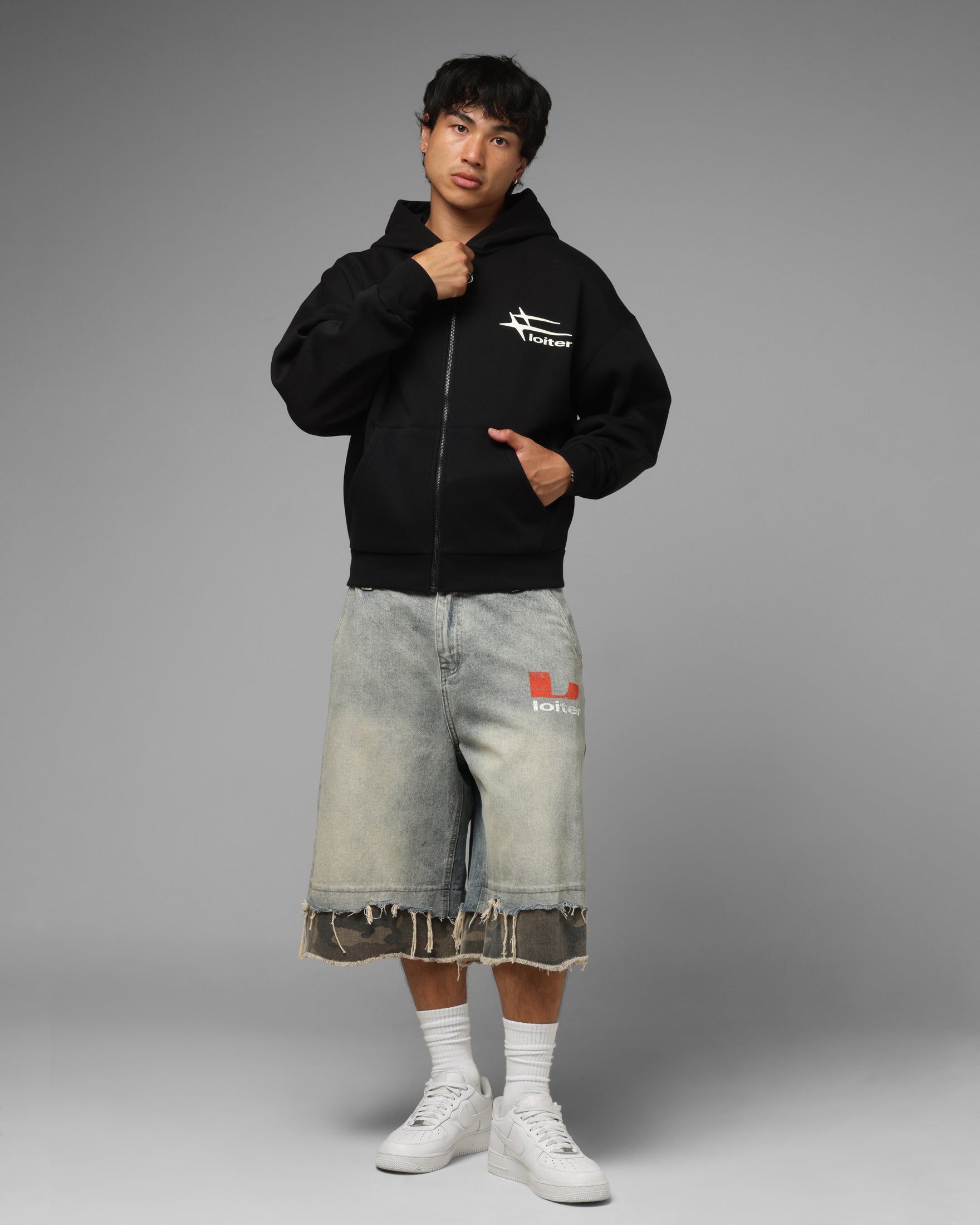 Loiter Ultra Hybrid Zip Hoodie Black/Camo | Culture Kings US