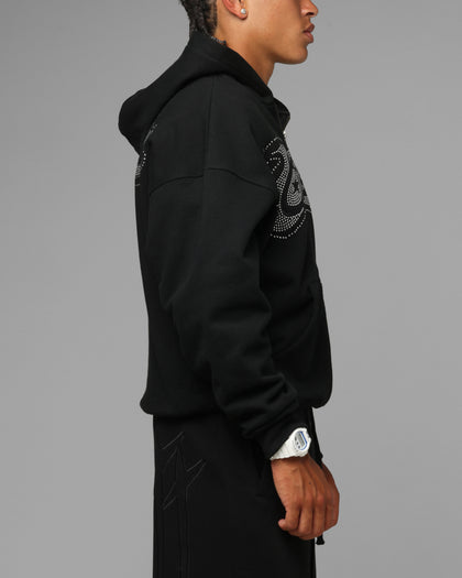 Loiter Silicone Rhinestone Zip Hoodie Black