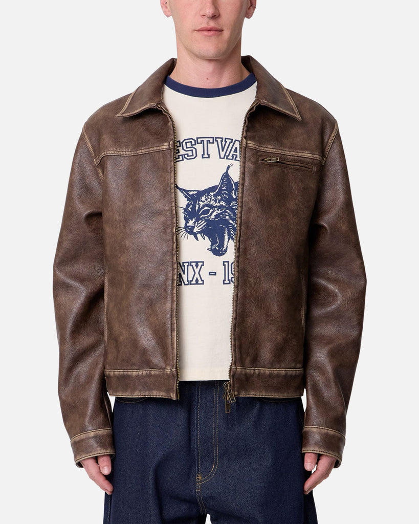 MNML Washed Leather Jacket Brown | Culture Kings US