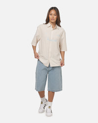 Vouseti Full Court Button Up Shirt Latte White Stripe