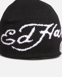 Ed Hardy Script Skull Knit Beanie Black