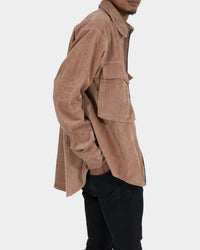 MNML Corduroy Zip Up Shirt Brown