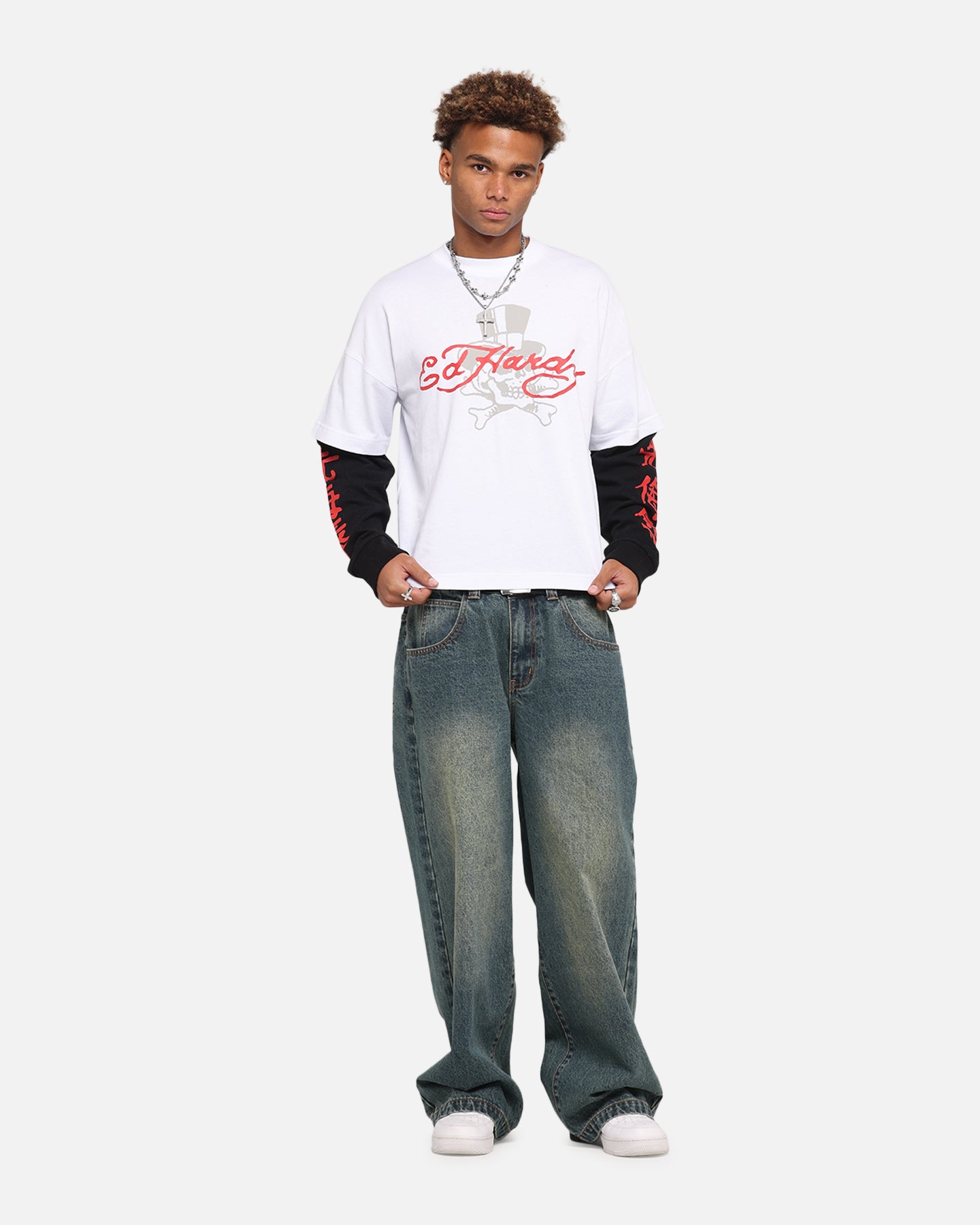 Ed Hardy Skull Layered Long Sleeve T-Shirt White | Culture Kings US