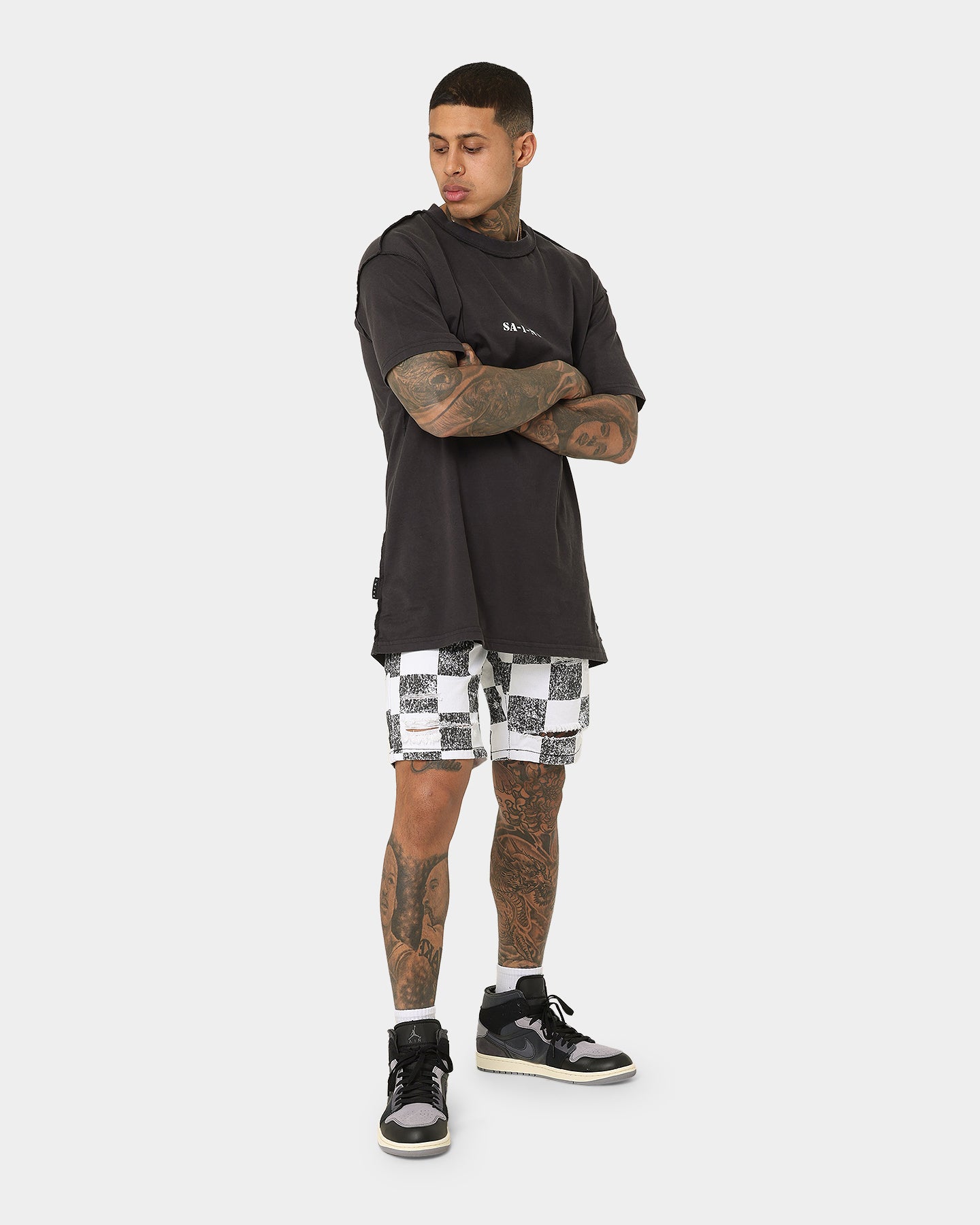 Saint Morta Vintage Checks Denim Shorts White/Black | Culture Kings US