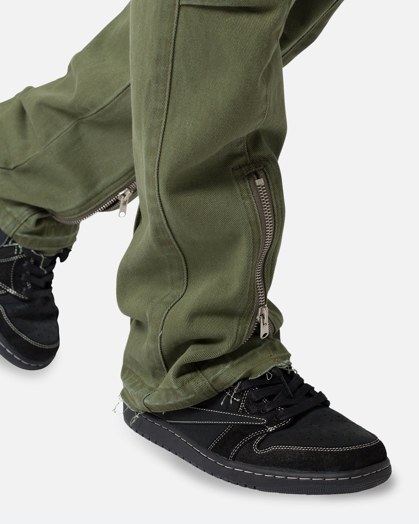 MNML Front Zip Flare Cargo Pants Olive | Culture Kings US