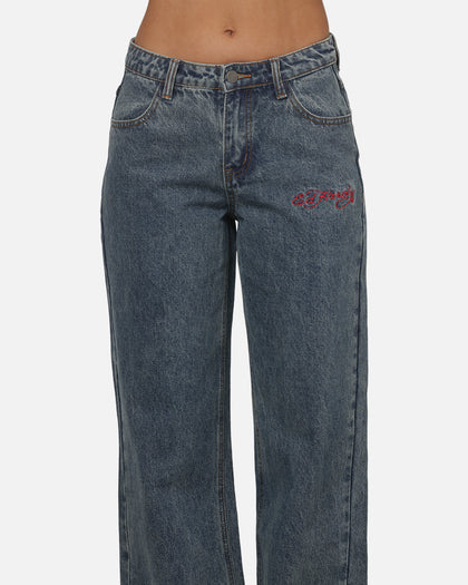 Ed Hardy Women's Death Before Dishonour Jeans Blue Mid Wash