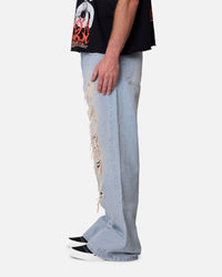 MNML Distressed Kick Flare Denim Jeans Blue