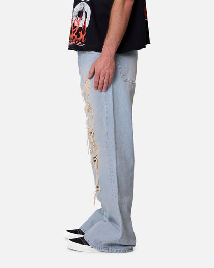 MNML Distressed Kick Flare Denim Jeans Blue