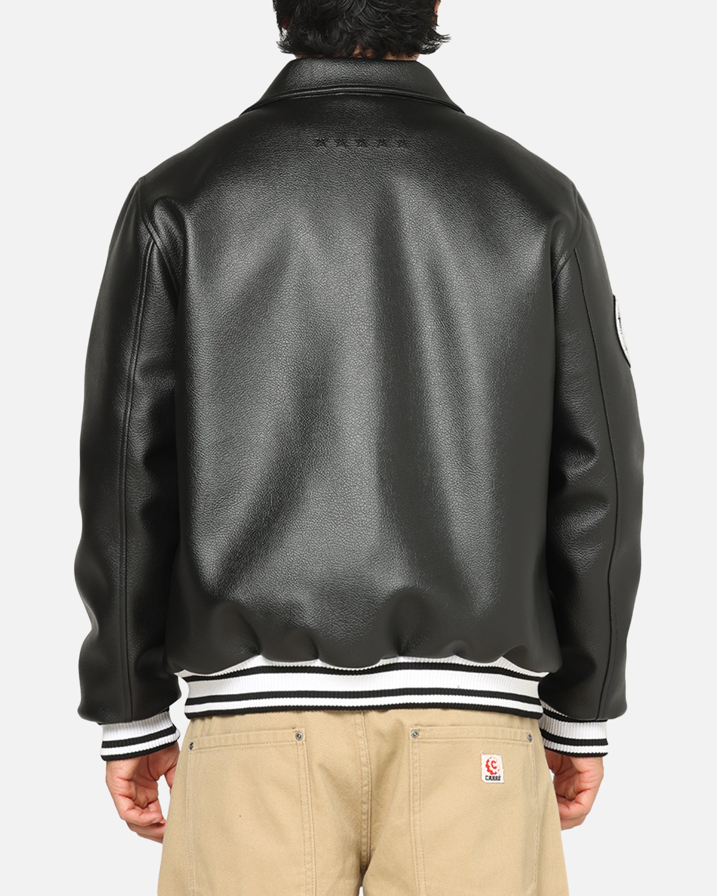 Carre Vegan Leather Varsity Jacket Black/White | Culture Kings US
