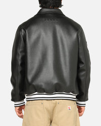 Carre Vegan Leather Varsity Jacket Black/White