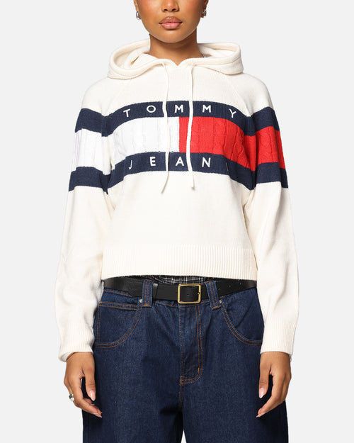 Tommy Jeans Women's TJW Center Flag Hoodie Sweater Ancient White