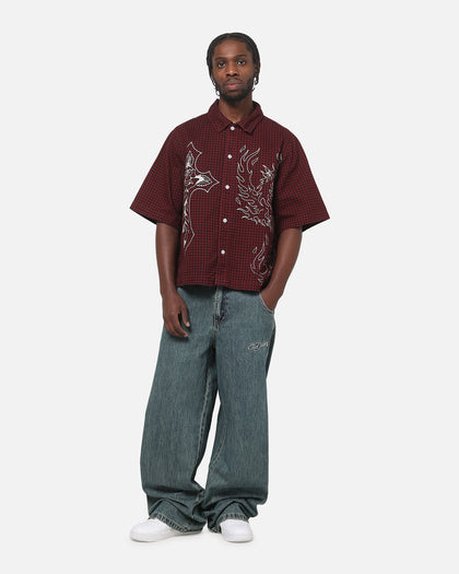 Ed Hardy Ghost Tattoo Button Up Shirt Plum