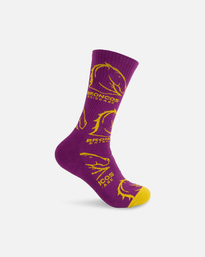 Foot-ies Brisbane Broncos Crew Socks 2 Pack Maroon/White